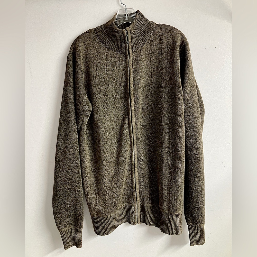 True Rock Men’s Sweater, Large, Full Front Zipper, Brown